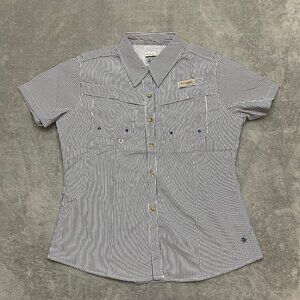 Columbia PFG Shirt Women XL Blue Striped Short Sleeve Fishing Button Up Vented